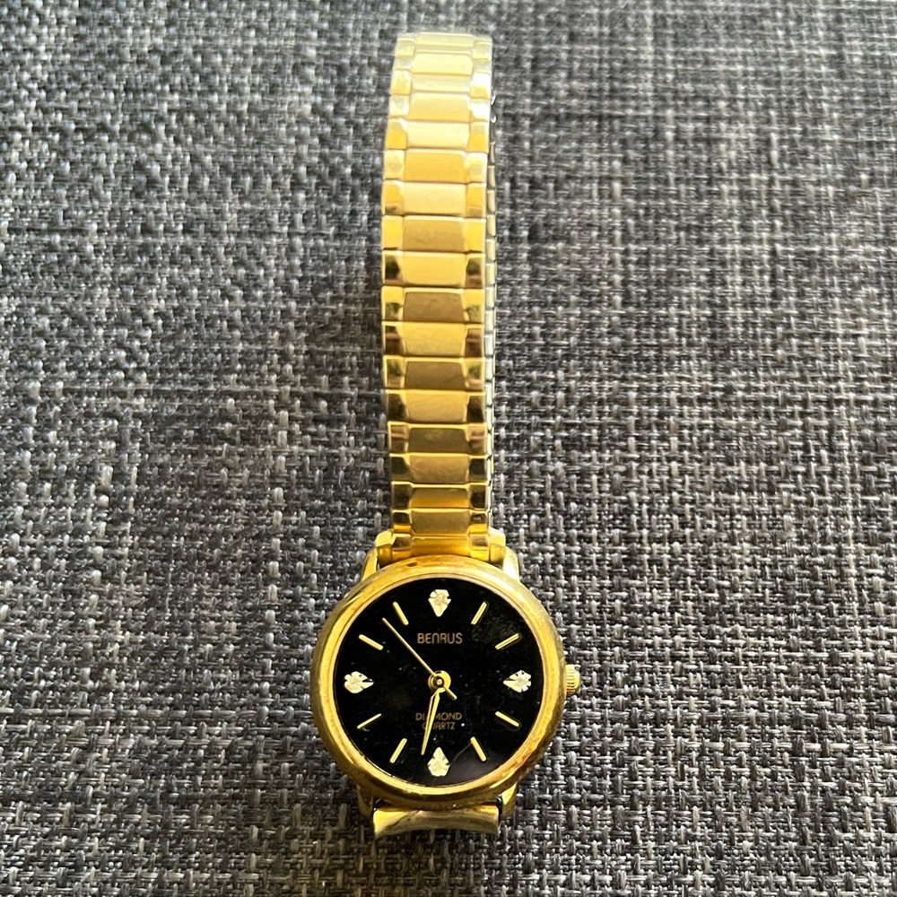 Vintage Benrus Diamond Quartz Watch with Gemstones